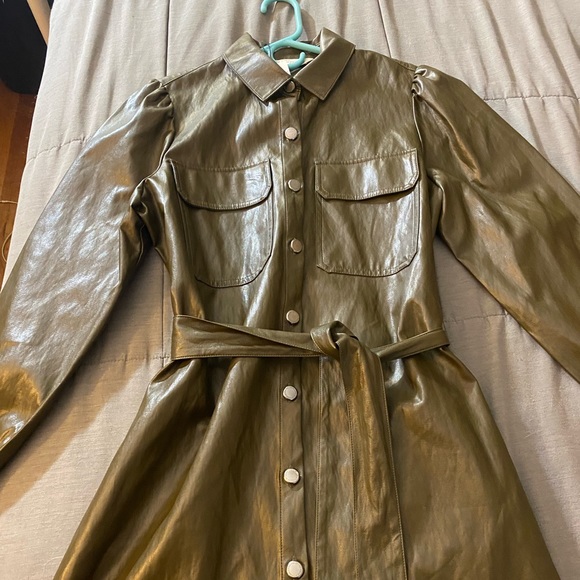 Zara Faux Leather Mini Dress Khaki - NWT - Picture 6 of 14